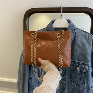 Sac Fourre-tout Femme Matelassé en Losange en Cuir PU Avec Bandoulière Chaîne Dorée Sac à Main Minimaliste Élégant Quotidien