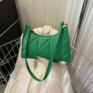 Women Quilted Underarm Bag Minimalist PU Leather Shoulder Bag Fashion Solid Color Commute Handbag For Ladies Daily Travel