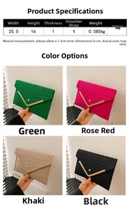 Crocodile pattern envelope clutch bags with V-shaped metal buckle in four colors and size specs
