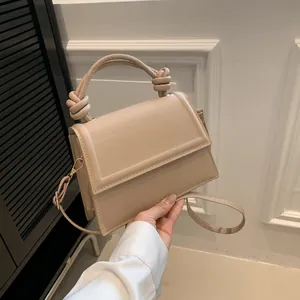 Petit Sac Carré en Cuir PU pour Femme Avec Poignée à Nœud Sac à Bandoulière Minimaliste à Rabat pour Trajets Décontractés