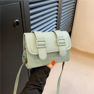 Women's Vintage PU Leather Small Square Shoulder Bag Minimalist Double Buckle Crossbody Bag Magnetic Closure Daily Casual Purse
