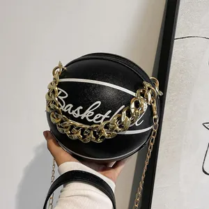 Creative Basketball Shaped PU Leather Crossbody Bag For Women Fashion Gold Chain Shoulder Bag Novelty Spherical Handbag Gift
