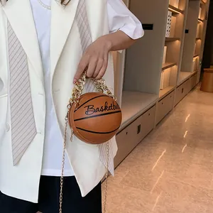 Unique basketball shaped crossbody bag for women with gold chain and zip closure