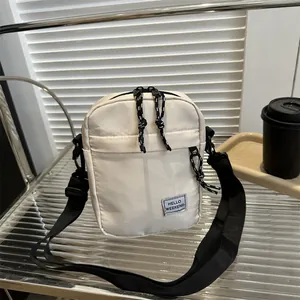 Women Oxford Cloth Crossbody Bag Trendy Minimalist Small Square Shoulder Bag With Adjustable Strap Letter Label Casual Fashion