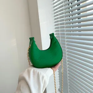 Women Retro Animal Pattern Crescent Crossbody Bag PU Leather Metallic Texture Chain Shoulder Bag Fashion Small Half Moon Handbag