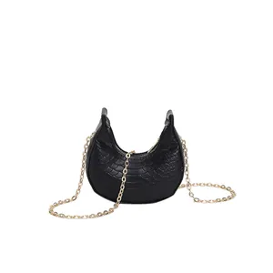 Classic black crescent moon bag with crocodile pattern and golden chain strap