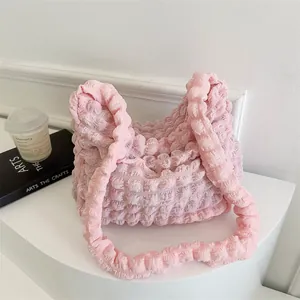 Borsa tote rosa con trama a bolle da donna, design spazioso e stile alla moda moderno