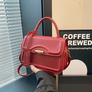 Vintage PU Leder Damen Kleine Quadratische Tasche Mit Metallschnalle Abnehmbarer Schultergurt Umhängetasche Für Tägliche Mode