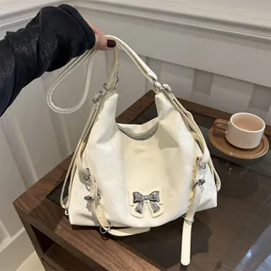 Grand Sac Hobo Pour Femme Avec Nœud Papillon Cuir PU Sac Porté Épaule Fourre-Tout Pour Travail Voyage Quotidien