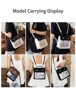 Detail der multifunktionalen Ita-Bags in Bicolor und Braun mit transparenten PVC-Fenstern
