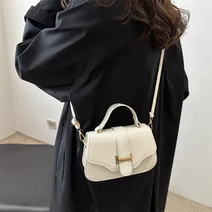 French vintage small square beige leather crossbody bag for elegant daily fashion style