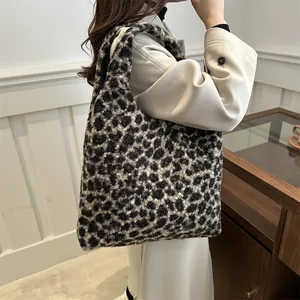 Sac fourre-tout à imprimé léopard en peluche pour l'automne-hiver, sac d'épaule mode