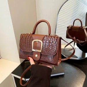 Borsa a Spalla in Pelle PU Vintage con Motivo a Coccodrillo per Donna Fibbia Dorata Borsa a Tracolla Due in Uno con Mini Astuccio