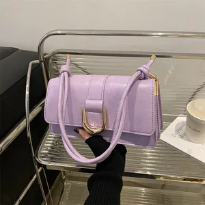 Women Vintage PU Leather Underarm Bag Minimalist Square Shoulder Bag With Metal Buckle And Knot Strap Fashion Daily Purse
