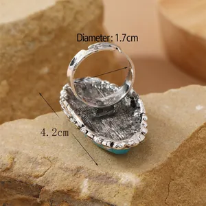 Detailed dimensions of the vintage turquoise wide ring featuring intricate silver relief