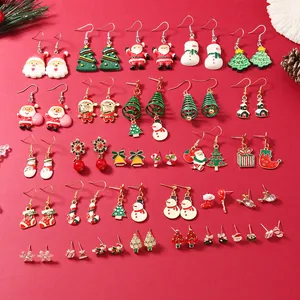 Christmas alloy earrings set with festive trees, snowflakes, and reindeer icons