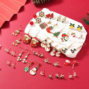 Festive Christmas alloy earrings collection with Santa, snowflake, and reindeer designs