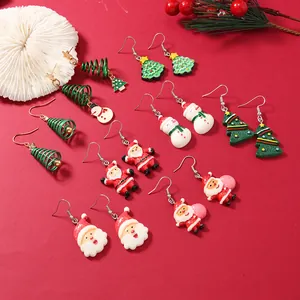 Christmas earrings set with festive Santa snowman and reindeer enamel designs