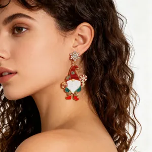 Orecchini in Lega con Strass di Natale Babbo Natale Fiocco di Neve Bastoncino di Zucchero Lettera H Gioielli per Donna
