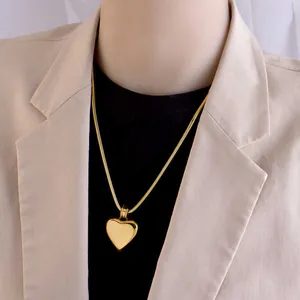Women Titanium Steel Heart Pendant Necklace Gold Silver Plated Zirconia Water Drop Minimalist Snake Chain Jewelry Accessories