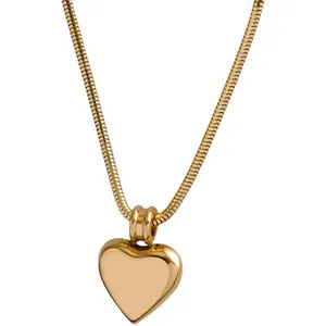 Elegant gold heart pendant necklace featuring a polished 3D charm and a sleek snake chain