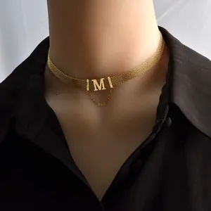 Titanium Steel Mesh Woven Choker Necklace And Ring Gold Plated M MOM Letter Tassel Jewelry For Women Mother Day Gift