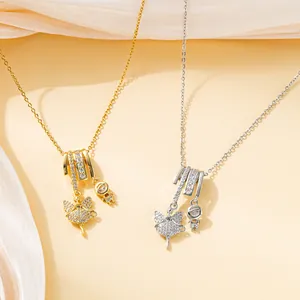 Fashion Shiny Fairy Astronaut Pendant Necklace Copper Zircon Inlaid Gold Silver Plated Jewelry For Women Girls Party Gift