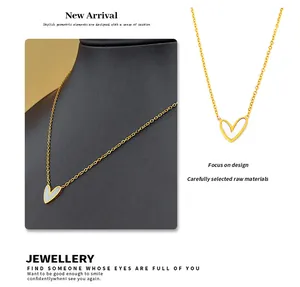 Detail of heart-shaped white mother of pearl necklace in gold-tone titanium steel