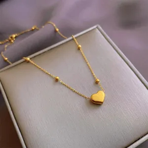 Light Luxury Titanium Steel Heart Pendant Necklace For Women 925 Sterling Silver Bead Chain Gold Rose Gold Minimalist Jewelry