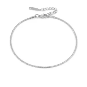 Silver stainless steel snake chain anklet with adjustable lobster clasp and water drop charm