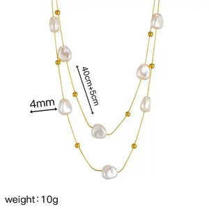 Collana a doppio strato con perle barocche e catena d'oro, 40+5cm, peso 10g