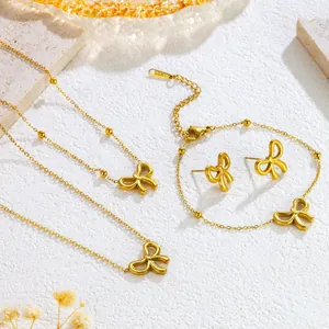 Stainless Steel Bowknot Pendant Necklace Bracelet And Stud Earrings For Women Gold Silver Plated Elegant Fashion Jewelry