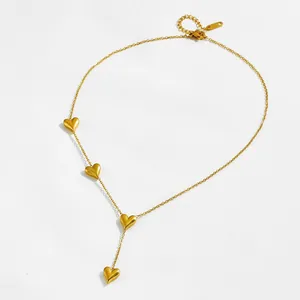 Minimalist gold titanium steel heart tassel Y-necklace with polished finish for women