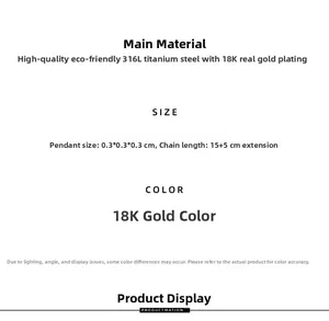 Detailed sizing chart for 316L titanium steel 18K gold bracelet with pendant dimensions