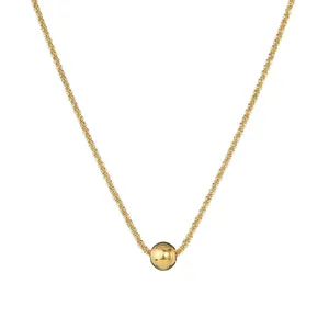 Minimalist gold titanium steel chain necklace with polished mirror sphere pendant
