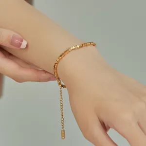 Elegant 18K gold plated faceted silver bead bracelet with adjustable chain for women