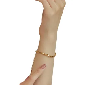 Elegant 18K gold plated faceted silver bead bracelet for women with adjustable chain