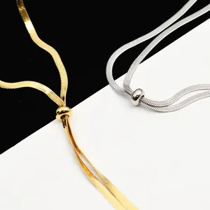 Adjustable gold and silver titanium snake chain necklaces with polished metal finish