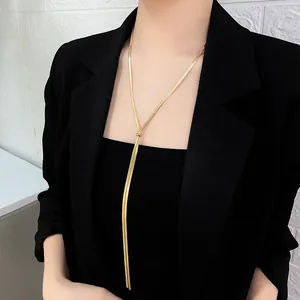 Women Titanium Steel Snake Chain Necklace Long Y-Shaped Adjustable Sliding Buckle Sweater Chain Minimalist Jewelry