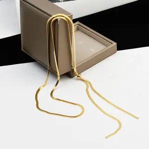 Adjustable gold flat snake chain necklace with a round sliding bead for women
