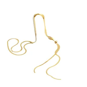 Adjustable golden titanium snake chain necklace with metallic bead slide for women