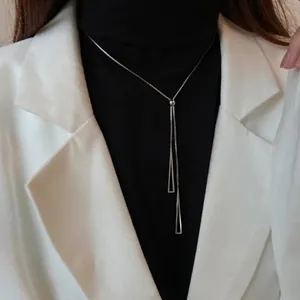 Minimalist silver geometric triangle tassel necklace with adjustable box chain for women