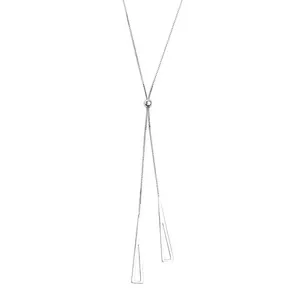 Minimalist silver geometric triangle Y-shaped necklace with adjustable slider chain