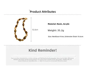 Detailed size chart for resin beaded necklace showing 41cm length and 10.6cm extension