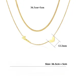 Zweilagige 18K vergoldete Titan-Halskette mit Herz- und Love-Anhänger-Design
