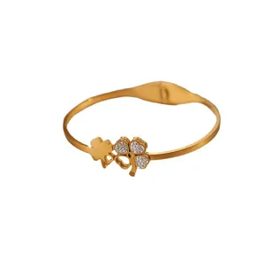 Bracelet trèfle élégant plaqué or serti de zircons brillants au design minimaliste