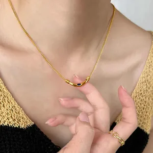 Vintage gold-plated titanium necklace and ring set with blue tiger eye stone inlay