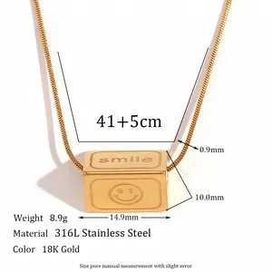 Detailed specs of 18K gold plated 316L stainless steel smile cube pendant necklace