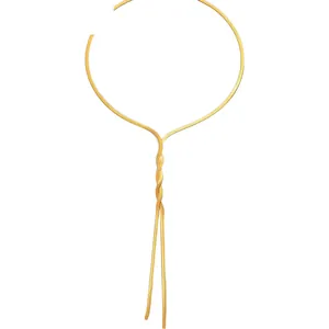Elegant gold woven snake chain necklace featuring a minimalist tassel pendant design