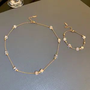 Lussuosa Collana Con Ciondolo a Cubo in Cristallo di Acciaio al Titanio E Bracciale per Donna Catena da Clavicola di Alta Qualità Gioielli Regalo